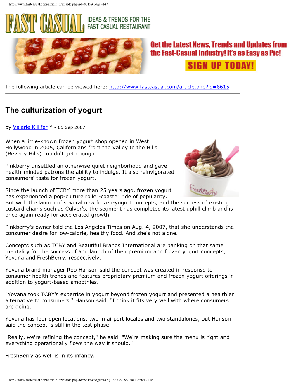 The Culturization of Yogurt by Valerie Killifer * • 05 Sep 2007