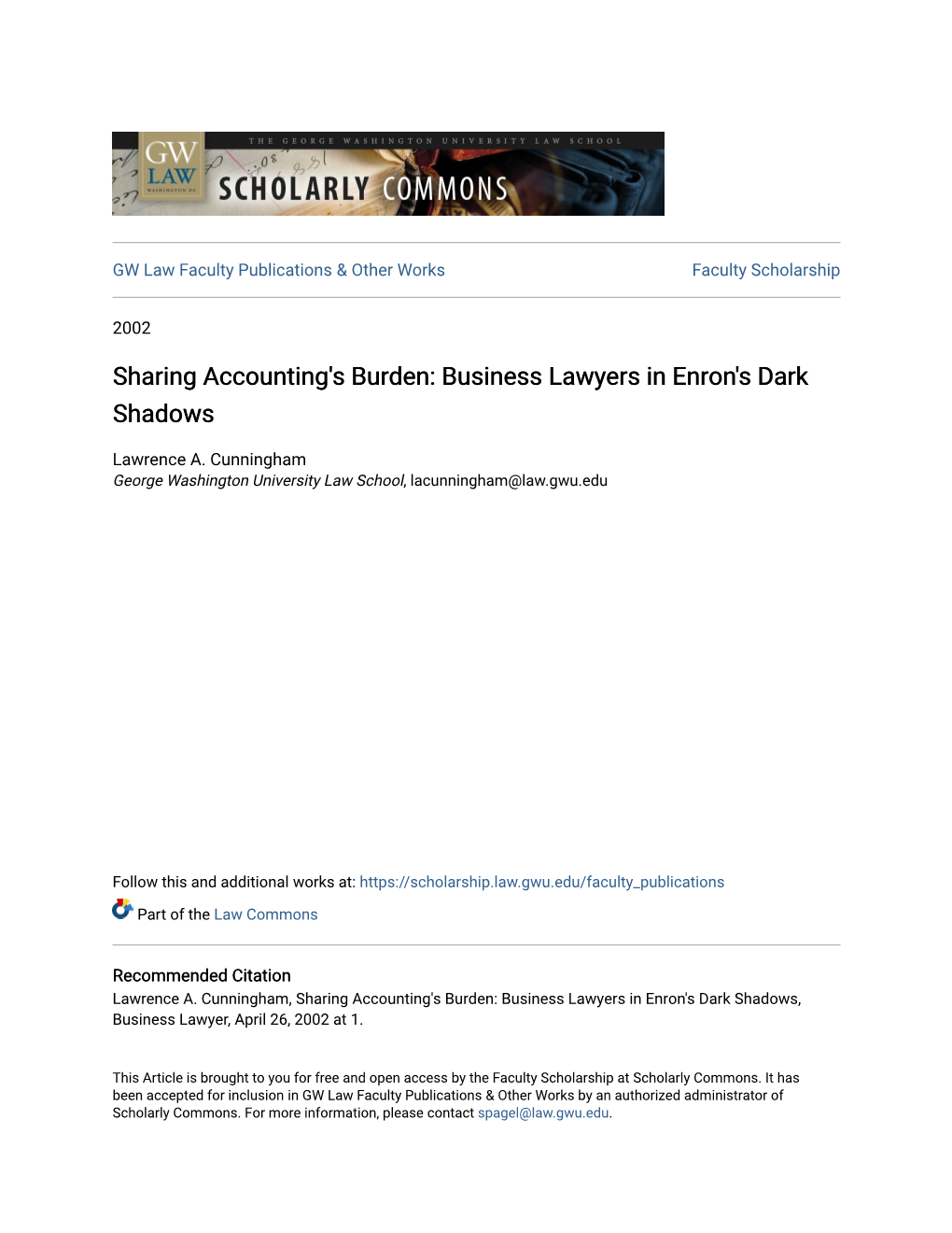 Sharing Accounting's Burden: Business Lawyers in Enron's Dark Shadows
