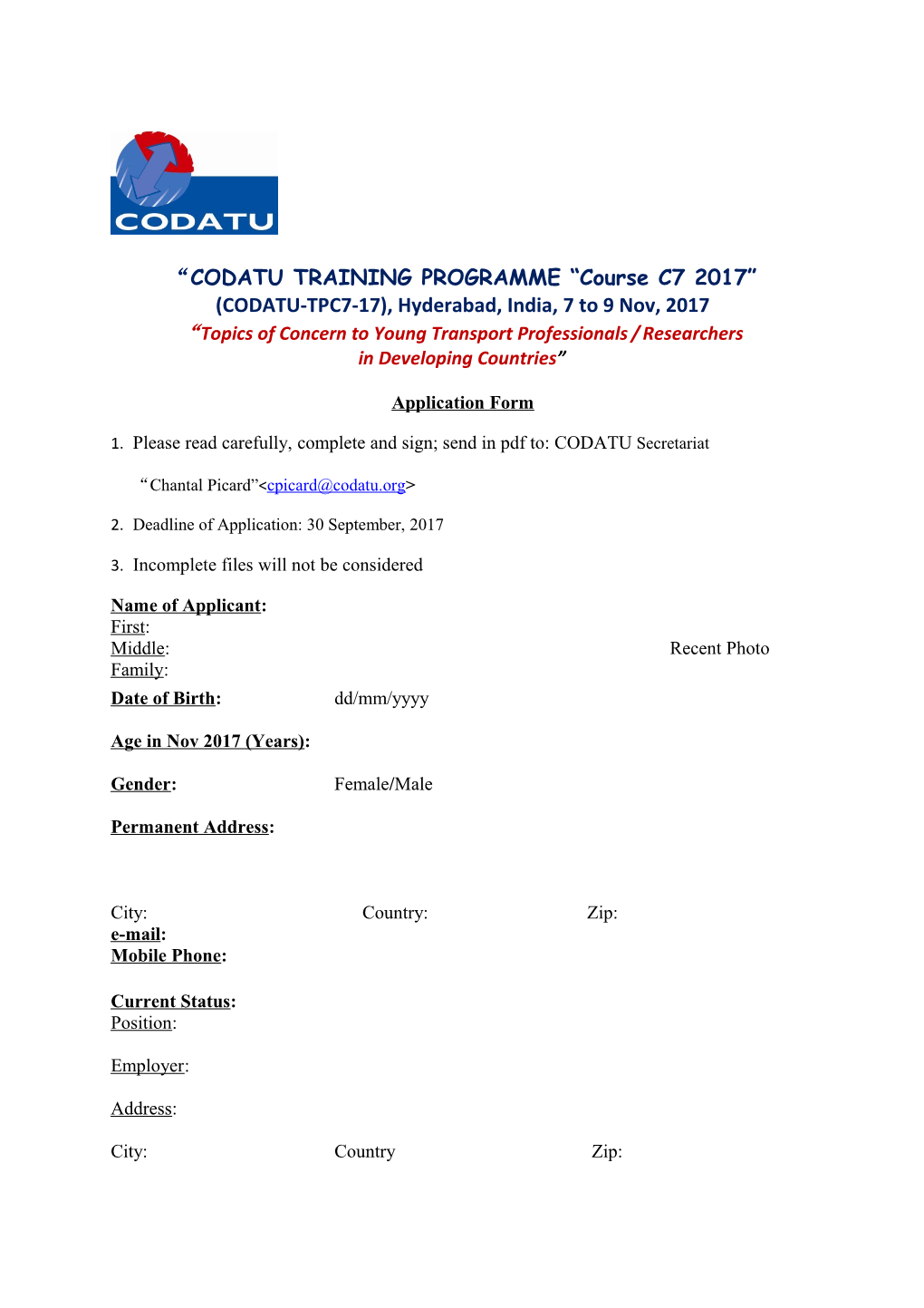 CODATU TRAINING PROGRAMME Course C7 2017