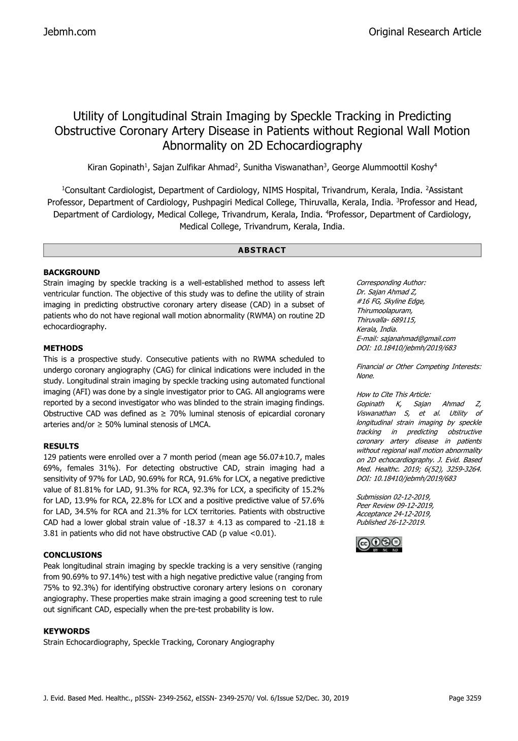 Utility of Longitudinal Strain Imaging by Speckle Tracking in Predicting Obstructive Coronary Artery Disease in Patients Without