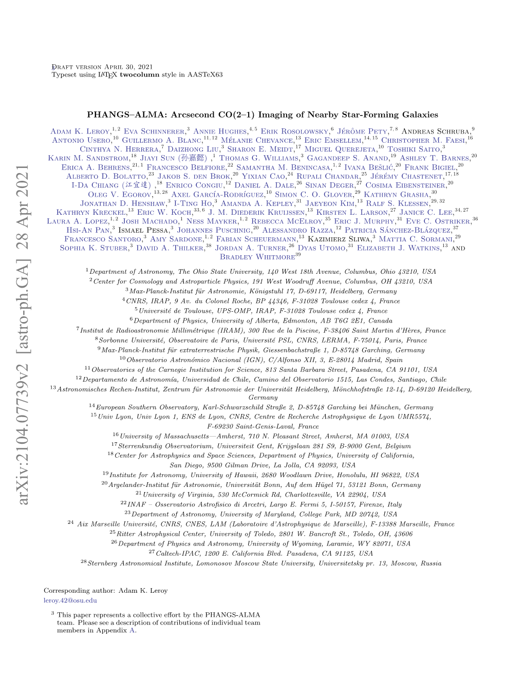 Arxiv:2104.07739V2 [Astro-Ph.GA] 28 Apr 2021 INAF – Osservatorio Astroﬁsico Di Arcetri, Largo E