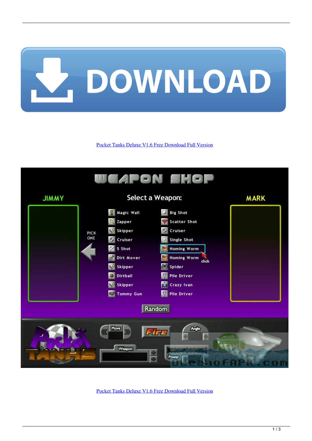 Pocket Tanks Deluxe V1.6 Free Download Full Version