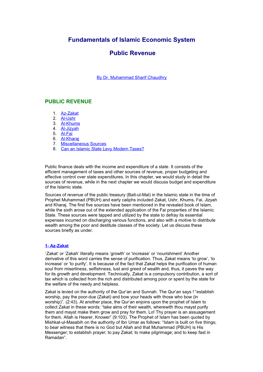 Fundamentals of Islamic Economic System Public Revenue