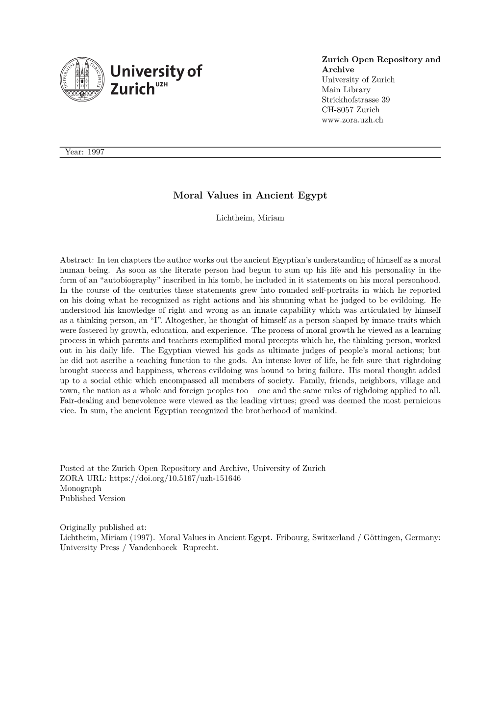 Moral Values in Ancient Egypt