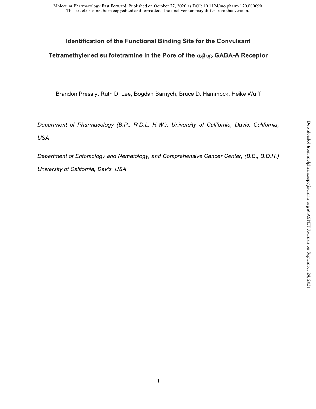 Identification of the Functional Binding Site for the Convulsant