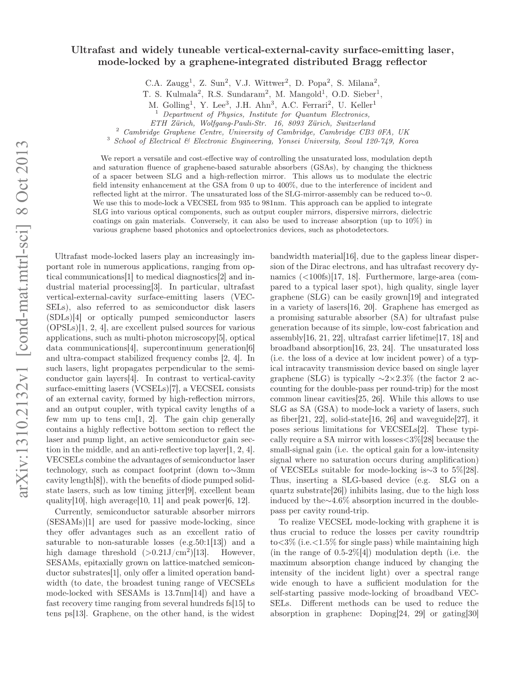 Ultrafast and Widely Tuneable Vertical-External-Cavity