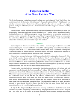 Forgotten Battles of the Great Patriotic War