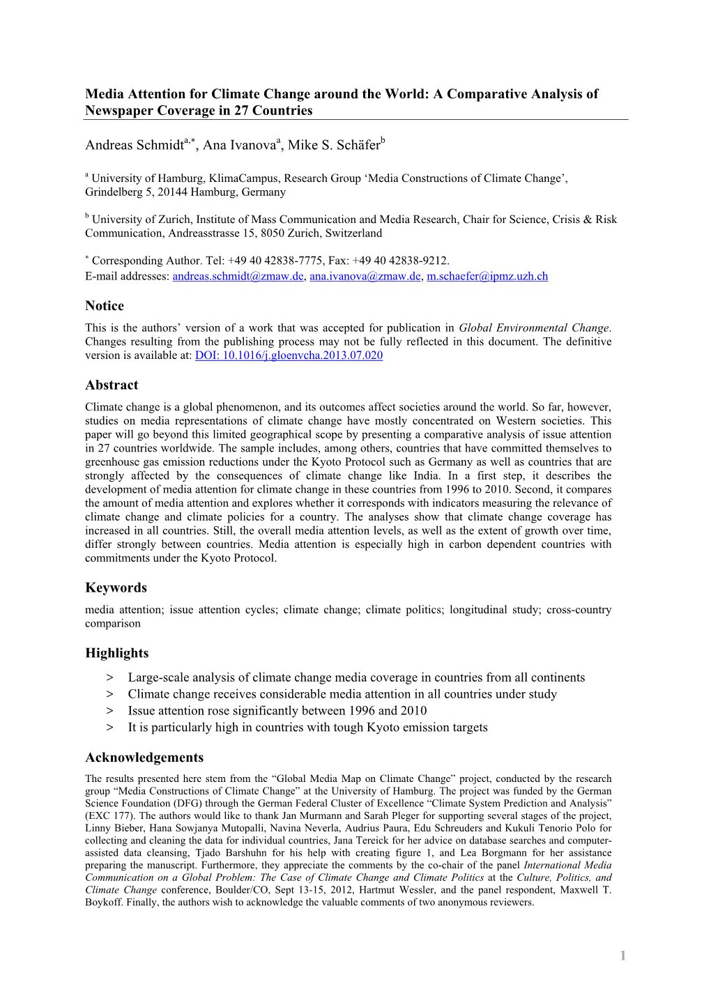 Media Attention for Climate Change Around the World: a Comparative Analysis of Newspaper Coverage in 27 Countries