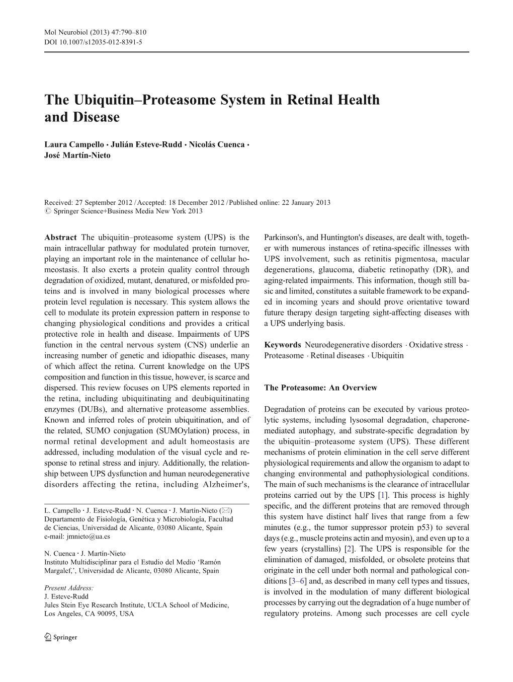 The Ubiquitin–Proteasome System in Retinal Health and Disease