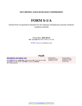 IDW MEDIA HOLDINGS, INC. Form S-1/A Filed 2021-06-21