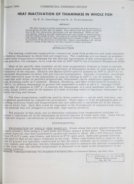 HEAT INACTIVATION of THIAMINASE in WHOLE FISH by R