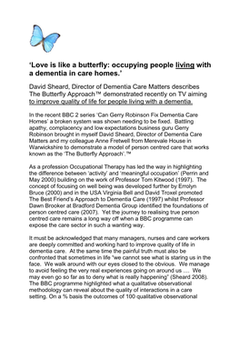 Love Is Like a Butterfly: Occupying People Living with a Dementia in Care Homes.’