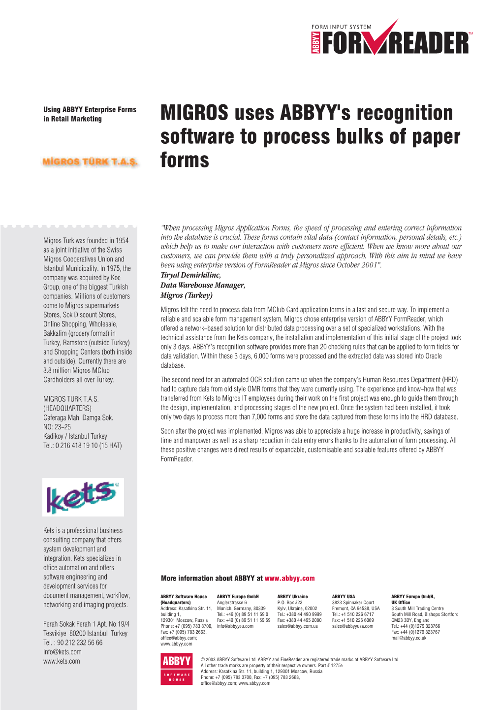 MIGROS Uses ABBYY's Recognition Software to Process Bulks of Paper Forms