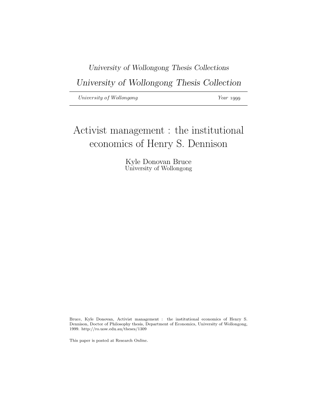The Institutional Economics of Henry S. Dennison