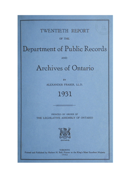 Artment of Public Records Archives of Ontario