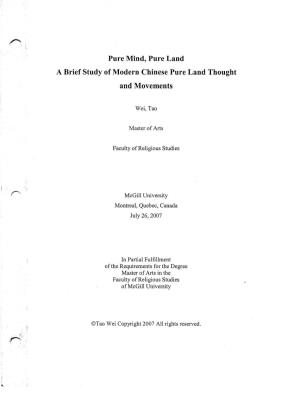 Pure Mind, Pure Land a Brief Study of Modern Chinese Pure Land Thought and Movements