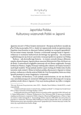 Japońska Polska. Kulturowy Wizerunek Polski W Japonii