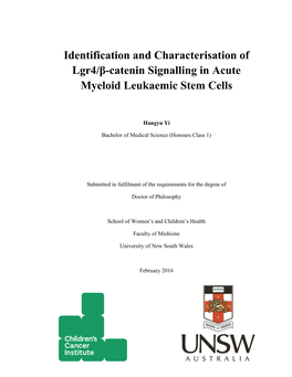 Identification and Characterisation of Lgr4/Β-Catenin Signalling in Acute Myeloid Leukaemic Stem Cells