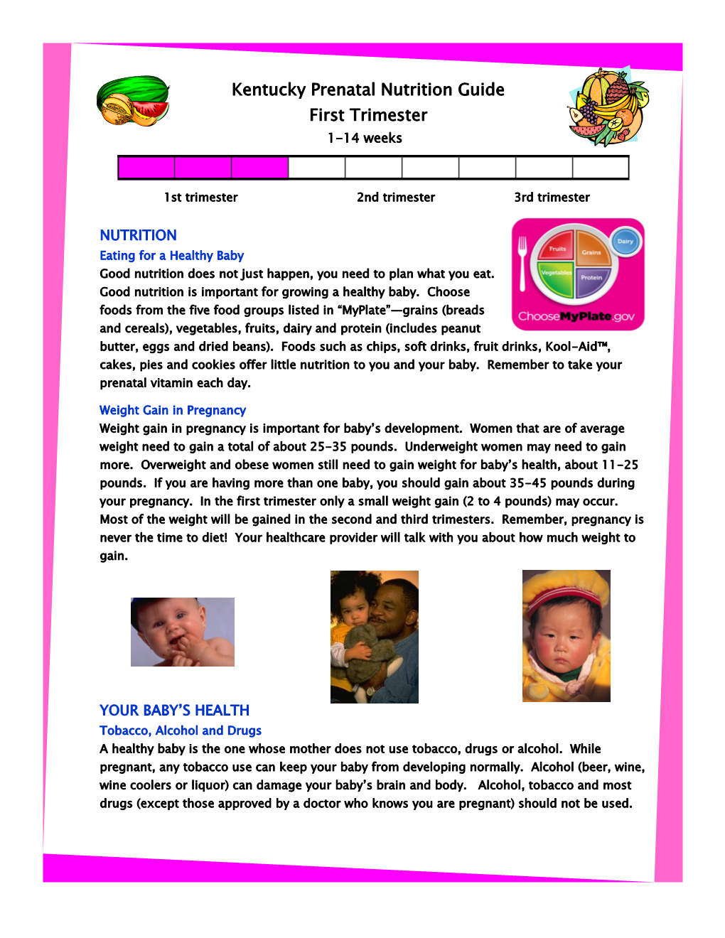 Kentucky Prenatal Nutrition Guide First Trimester 1-14 Weeks