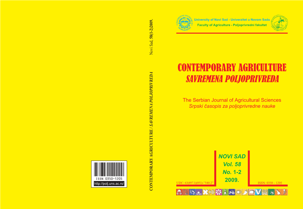 Contemporary Agriculture Savremena Poljoprivreda