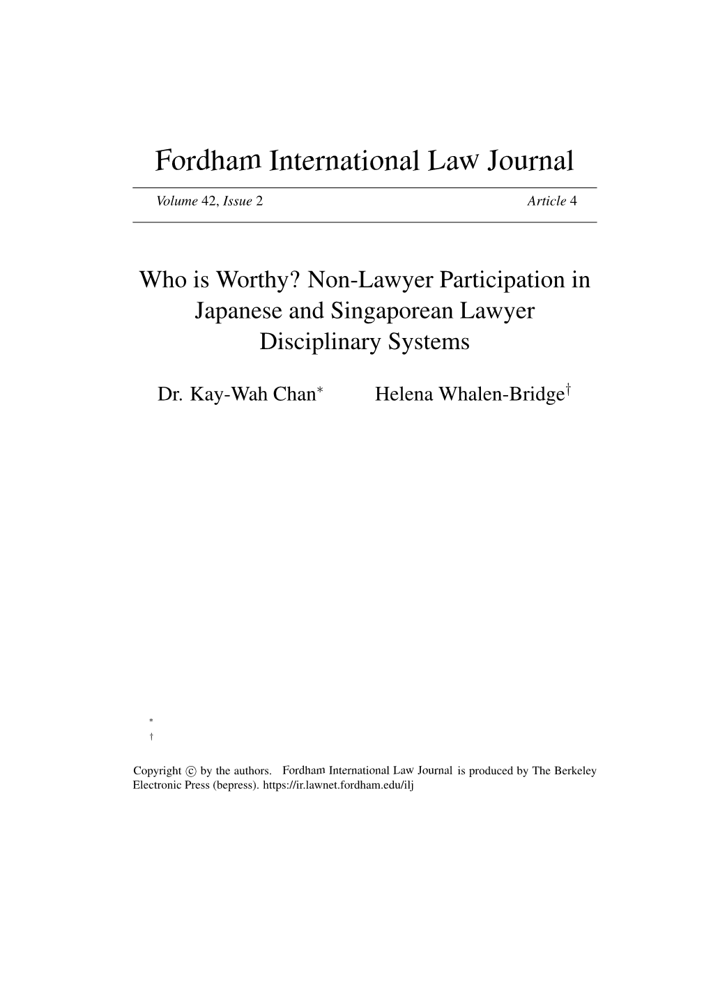 Who Is Worthy? Non-Lawyer Participation in Japanese and Singaporean Lawyer Disciplinary Systems