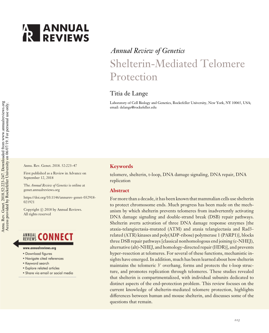 Shelterin-Mediated Telomere Protection
