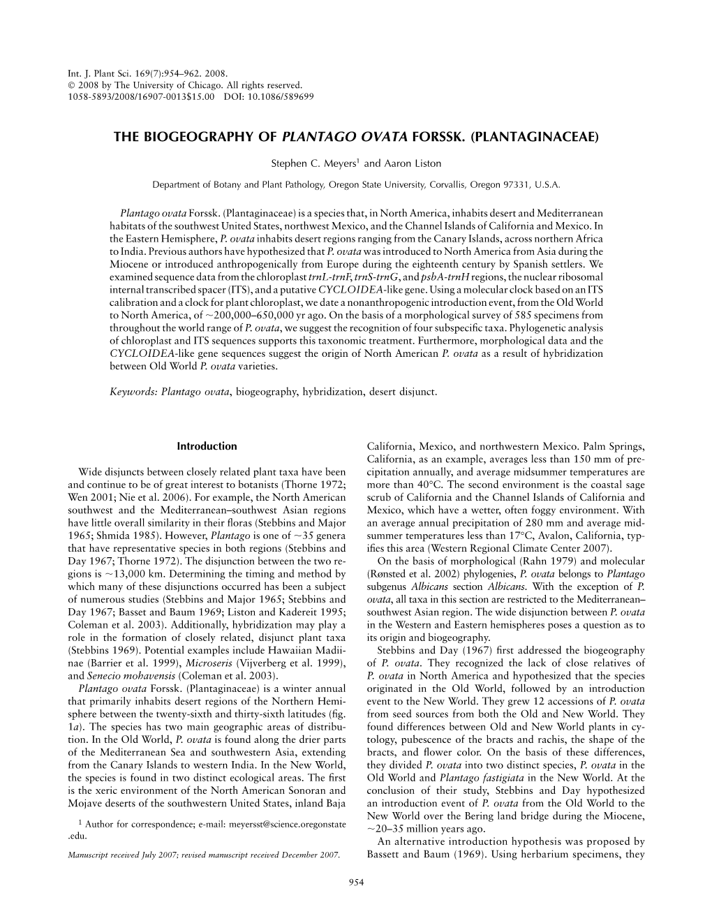 The Biogeography of Plantago Ovata Forssk