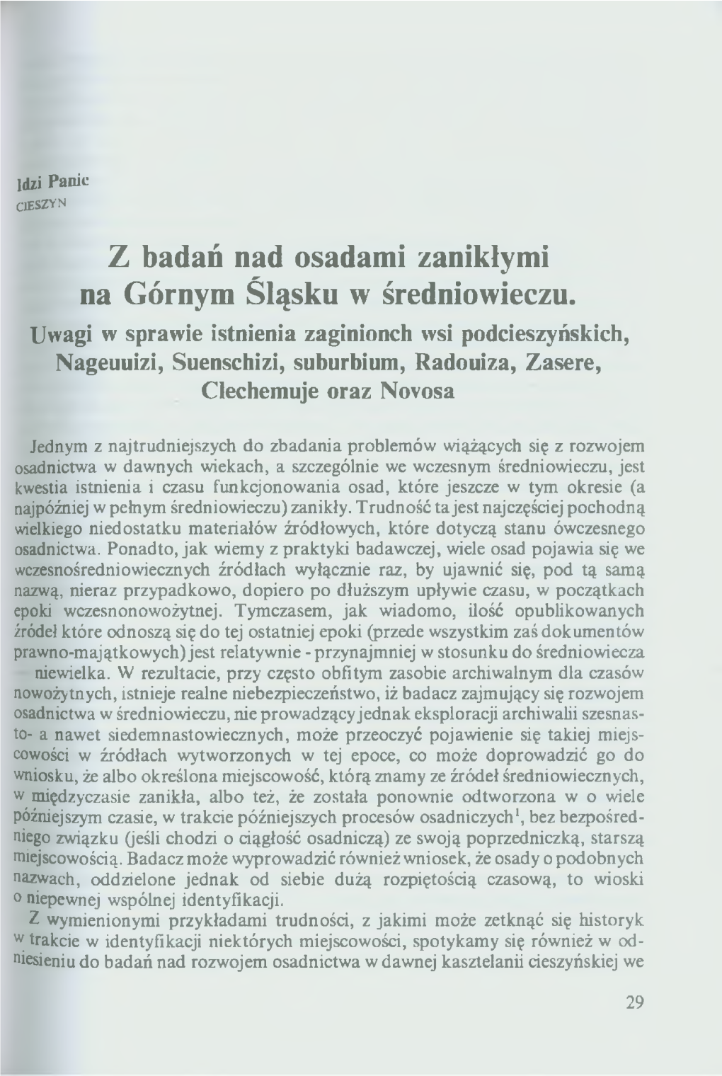 Z Badań Nad Osadami Zanikłymi Na Górnym Śląsku W Średniowieczu