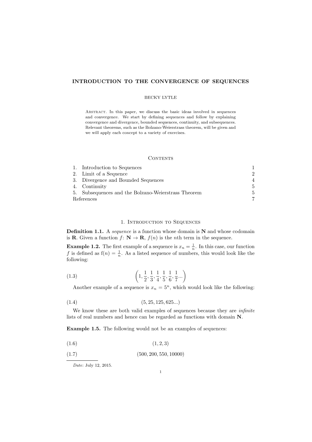 Introduction to the Convergence of Sequences