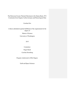 The Paleocene Eocene Thermal Maximum in the Hanna Basin, WY: Constraints from Organic Carbon Isotopes and Palynological Data