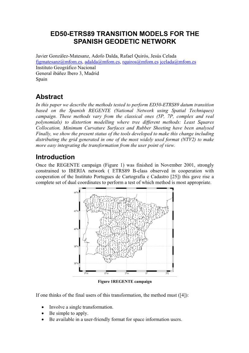 Ed50-Etrs89 Transition Models for the Spanish Geodetic Network
