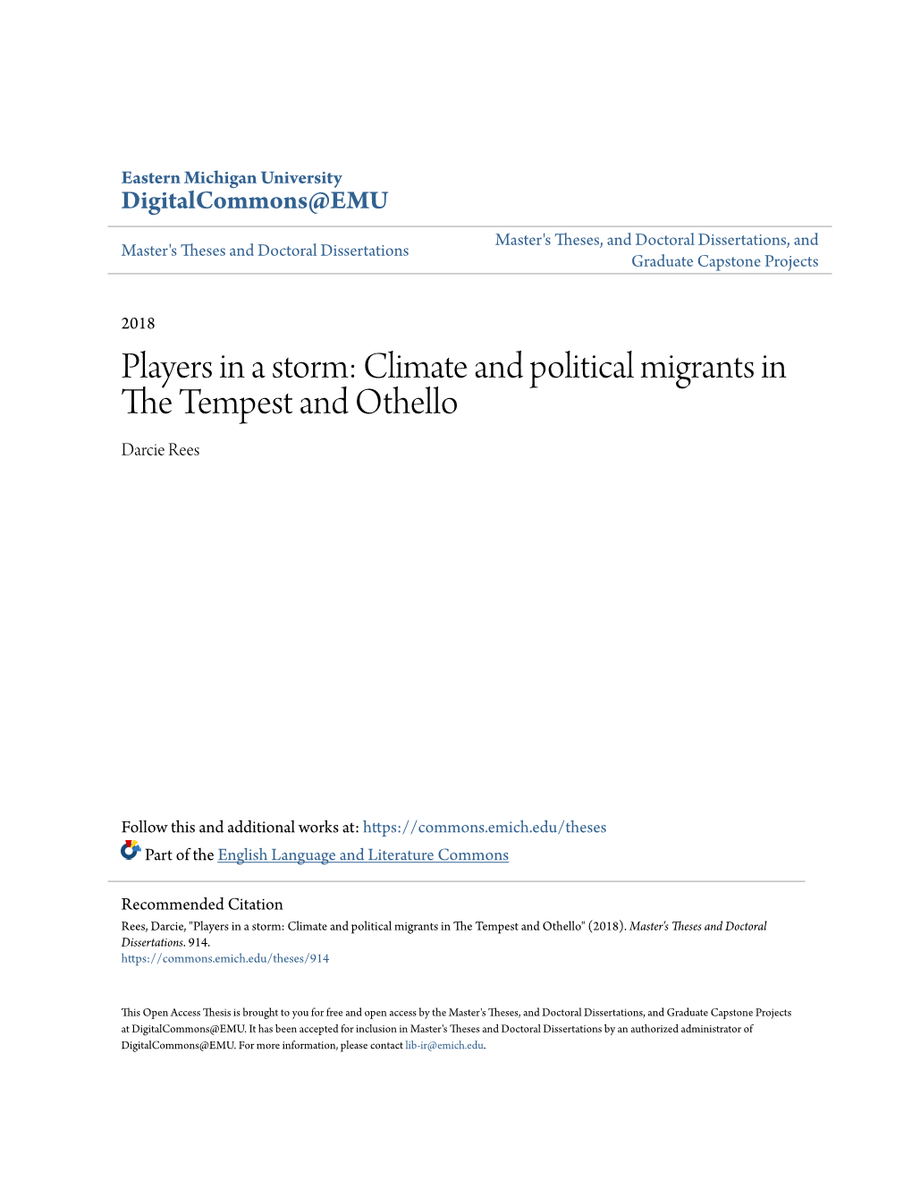 Climate and Political Migrants in the Tempest and Othello