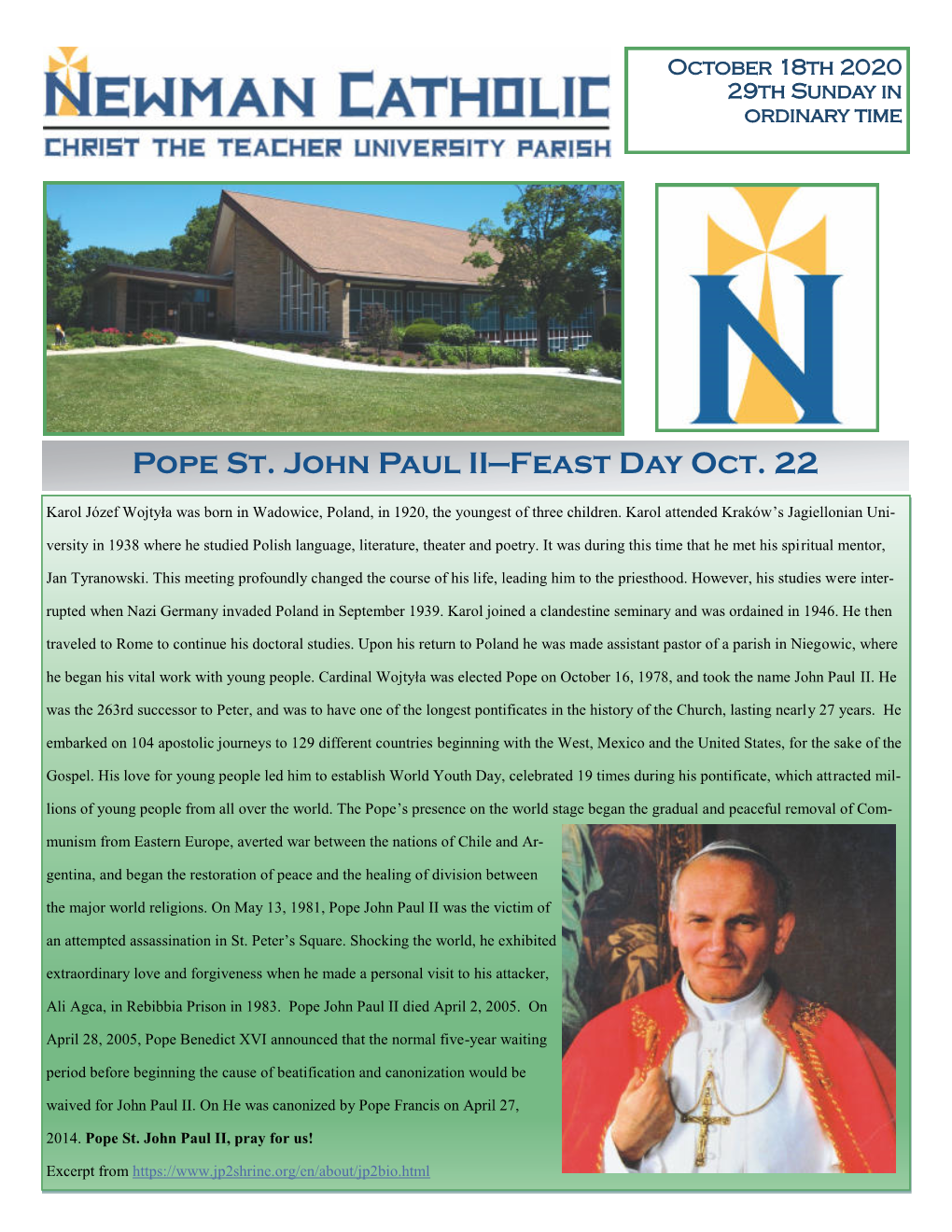 Pope St. John Paul II—Feast Day Oct. 22