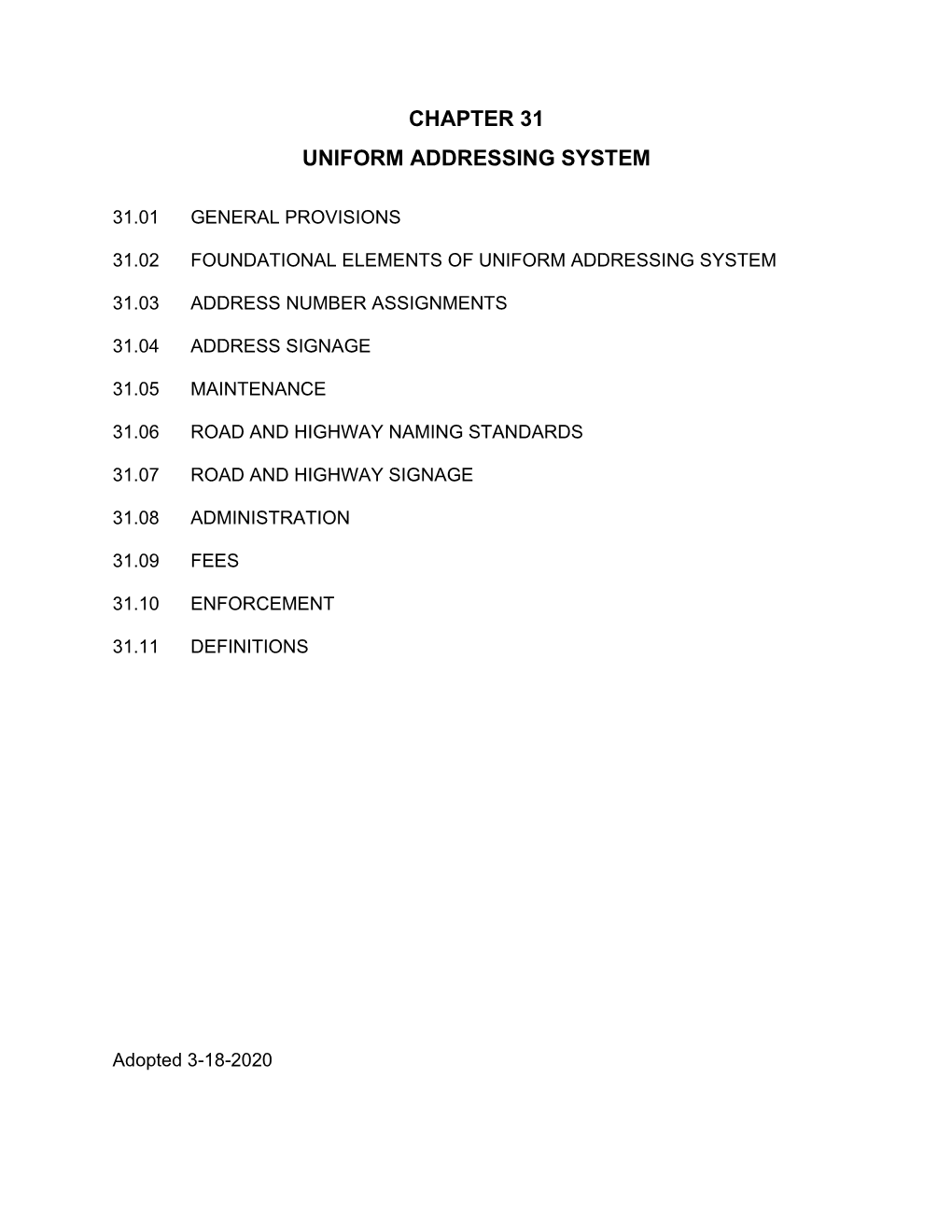 Chapter 31 Uniform Addressing System