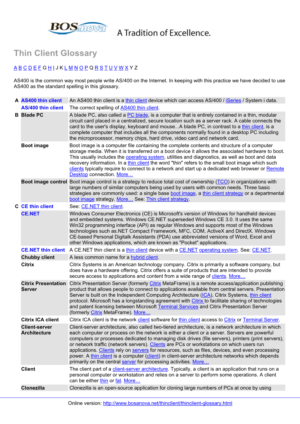 Thin Client Glossary