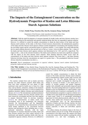 The Impacts of the Entanglement Concentration on the Hydrodynamic Properties of Kudzu and Lotus Rhizome Starch Aqueous Solutions
