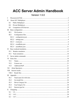 ACC Server Admin Handbook Version 1.5.0 I Discussion & FAQ