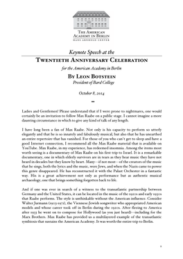 Leon Botstein Speech 20Th AAB 2014