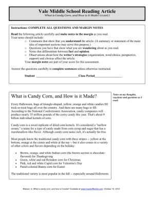 Vale Middle School Reading Article What Is Candy Corn, and How Is It Made? (1120L)