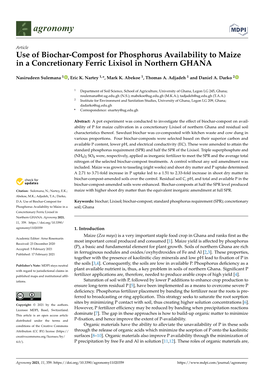 Use of Biochar-Compost for Phosphorus Availability to Maize in a Concretionary Ferric Lixisol in Northern GHANA