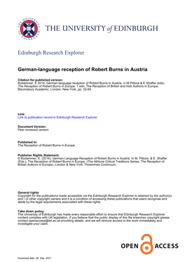German-Language Reception of Robert Burns in Austria