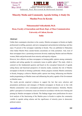 Minority Media and Community Agenda Setting a Study on Muslim Press in Kerala