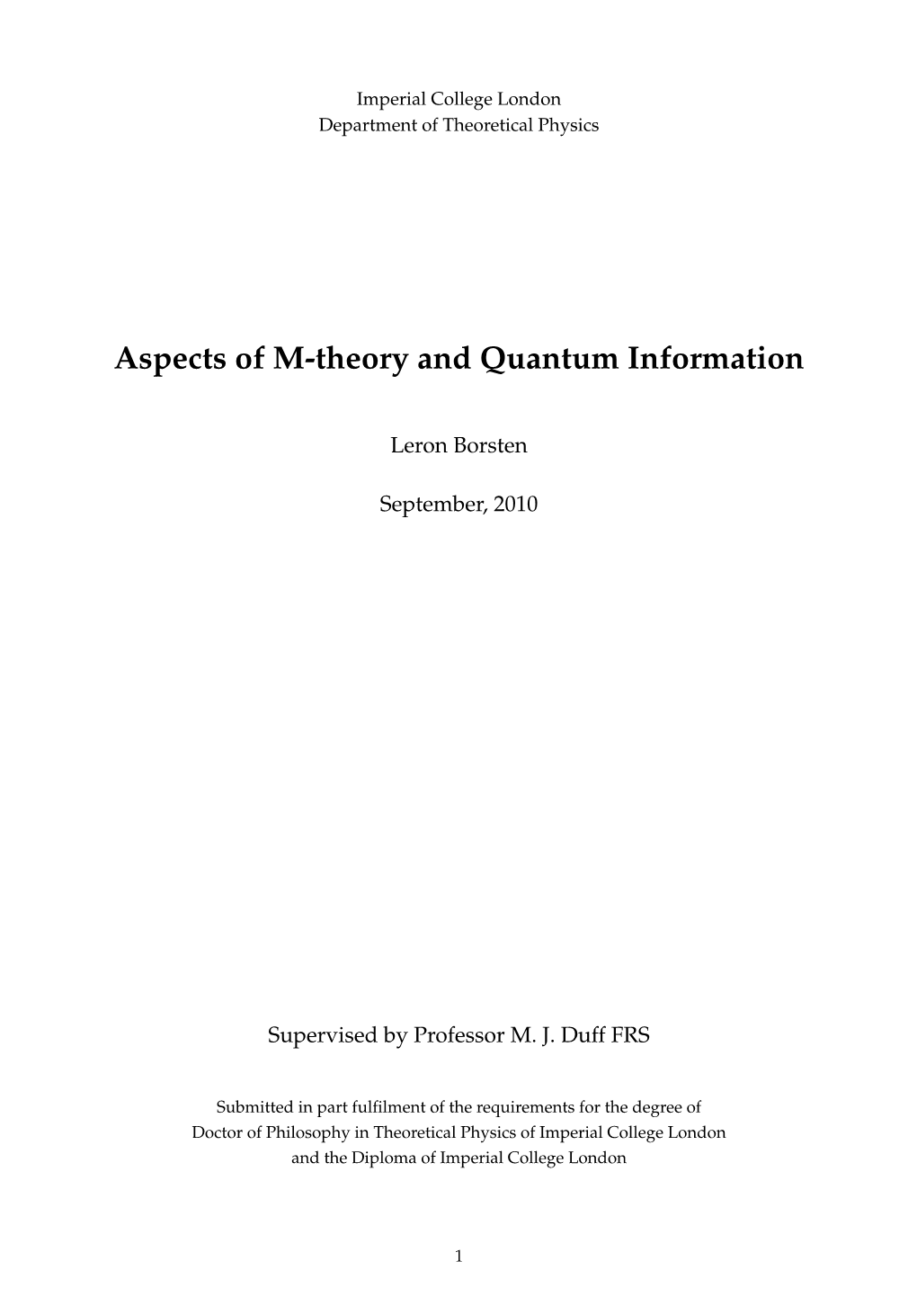 Aspects of M-Theory and Quantum Information