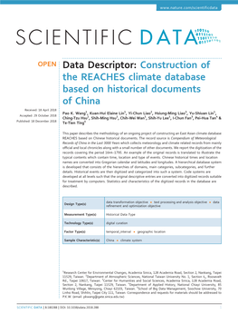 Construction of the REACHES Climate Database Based on Historical Documents of China 18 2018 Received: April 1 1 2 3 1 Pao K