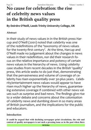 The Rise of Celebrity News Values in the British Quality Press by Deirdre O’Neill, Leeds Trinity University College, UK