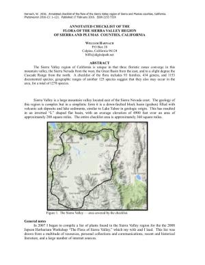 Annotated Checklist of the Flora of the Sierra Valley Region of Sierra and Plumas Counties, California