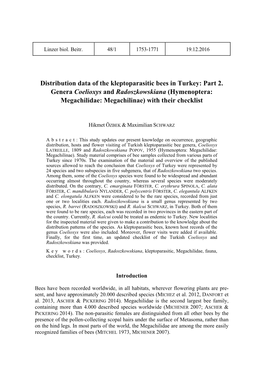 Hymenoptera: Megachilidae: Megachilinae) with Their Checklist