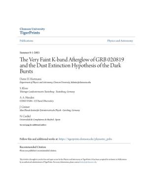 The Very Faint K-Band Afterglow of Grb 020819 and the Dust Extinction Hypothesis of the Dark Bursts S