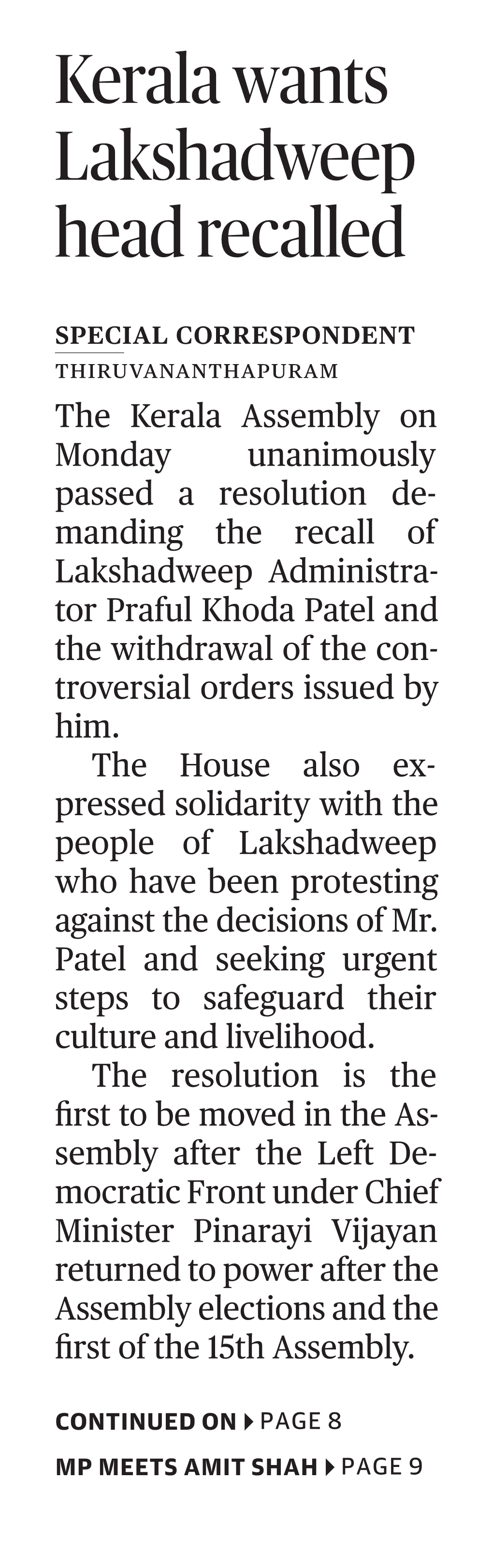 Kerala Wants Lakshadweep Head Recalled