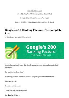 Google's 200 Ranking Factors: the Complete List